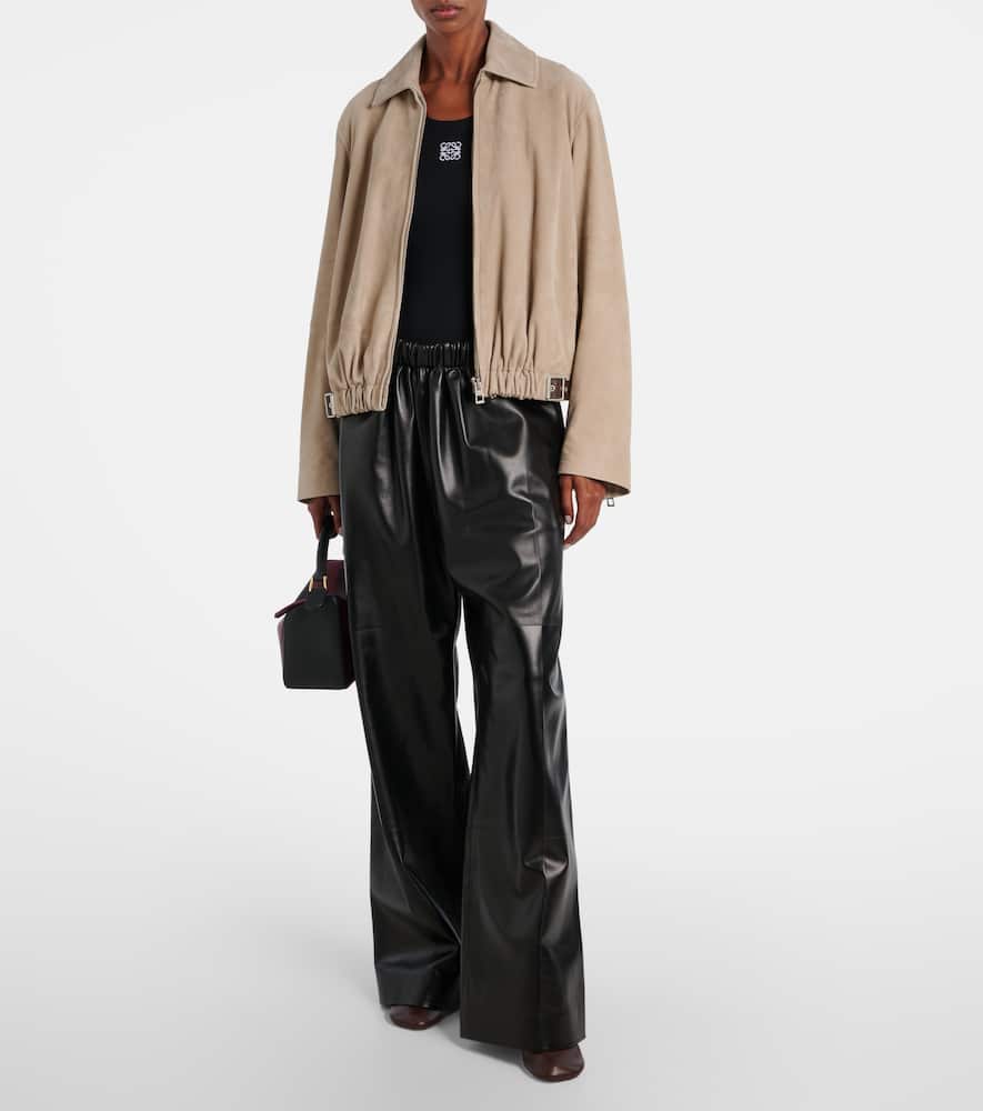 Loewe Buckle-embellished Leather-trimmed Suede Jacket In Neutral