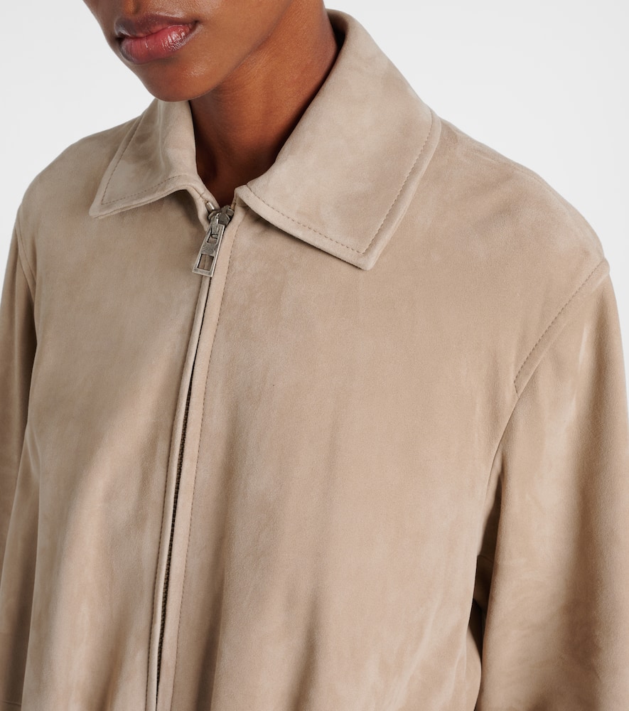 Loewe Buckle-embellished Leather-trimmed Suede Jacket In Neutral