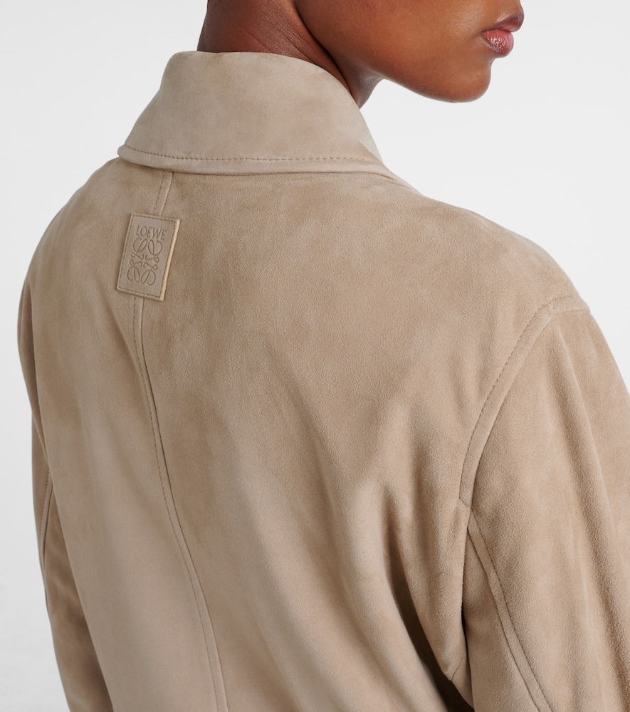 Loewe Buckle-embellished Leather-trimmed Suede Jacket In Neutral