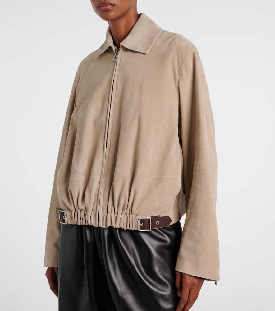 Loewe Buckle-embellished Leather-trimmed Suede Jacket In Neutral