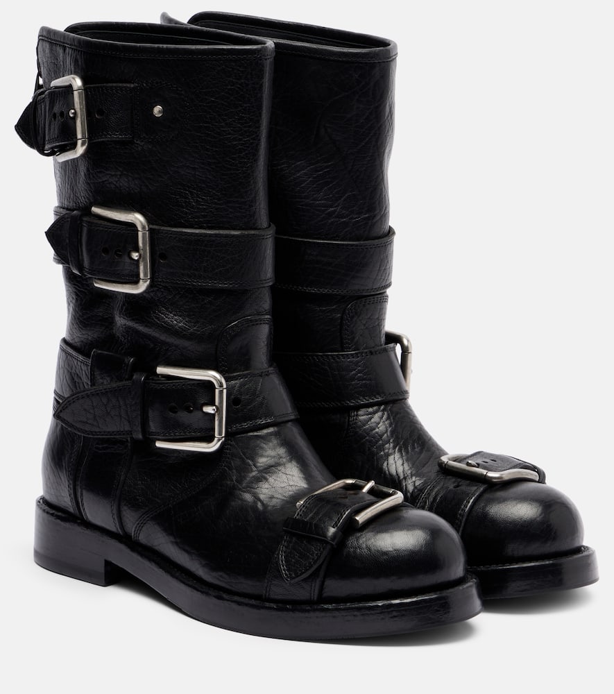 Dolce & Gabbana Black Ankle Boots With All-over Buckles In Leather Woman In Black