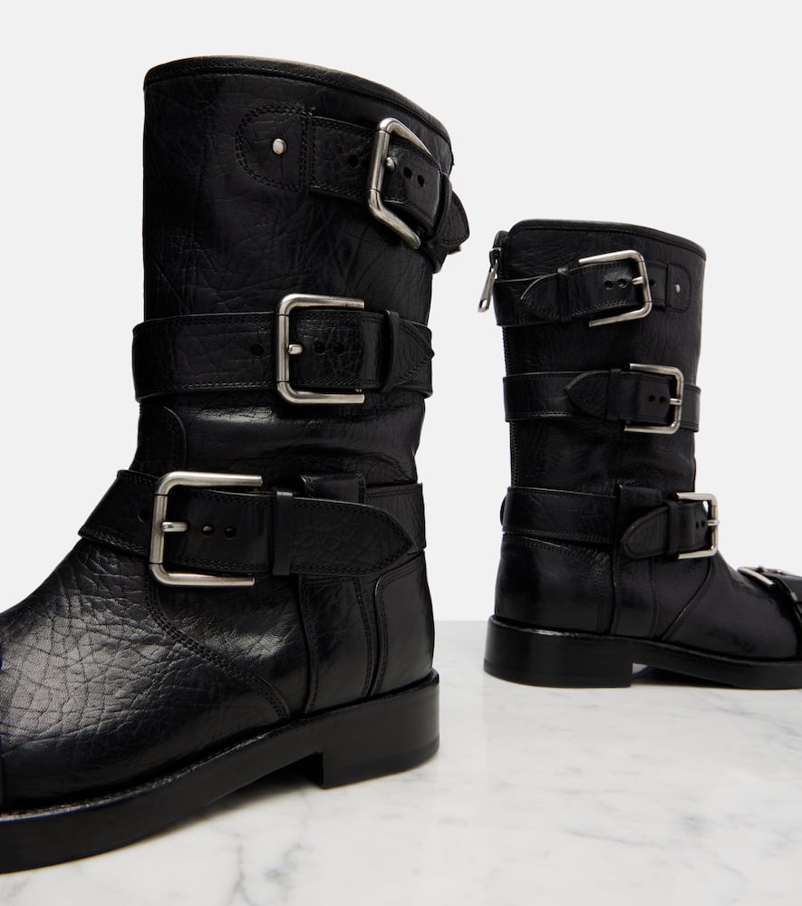 Dolce & Gabbana Black Ankle Boots With All-over Buckles In Leather Woman In Black