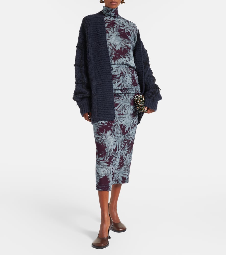 Dries Van Noten Printed Chiffon Midi Skirt In Blue