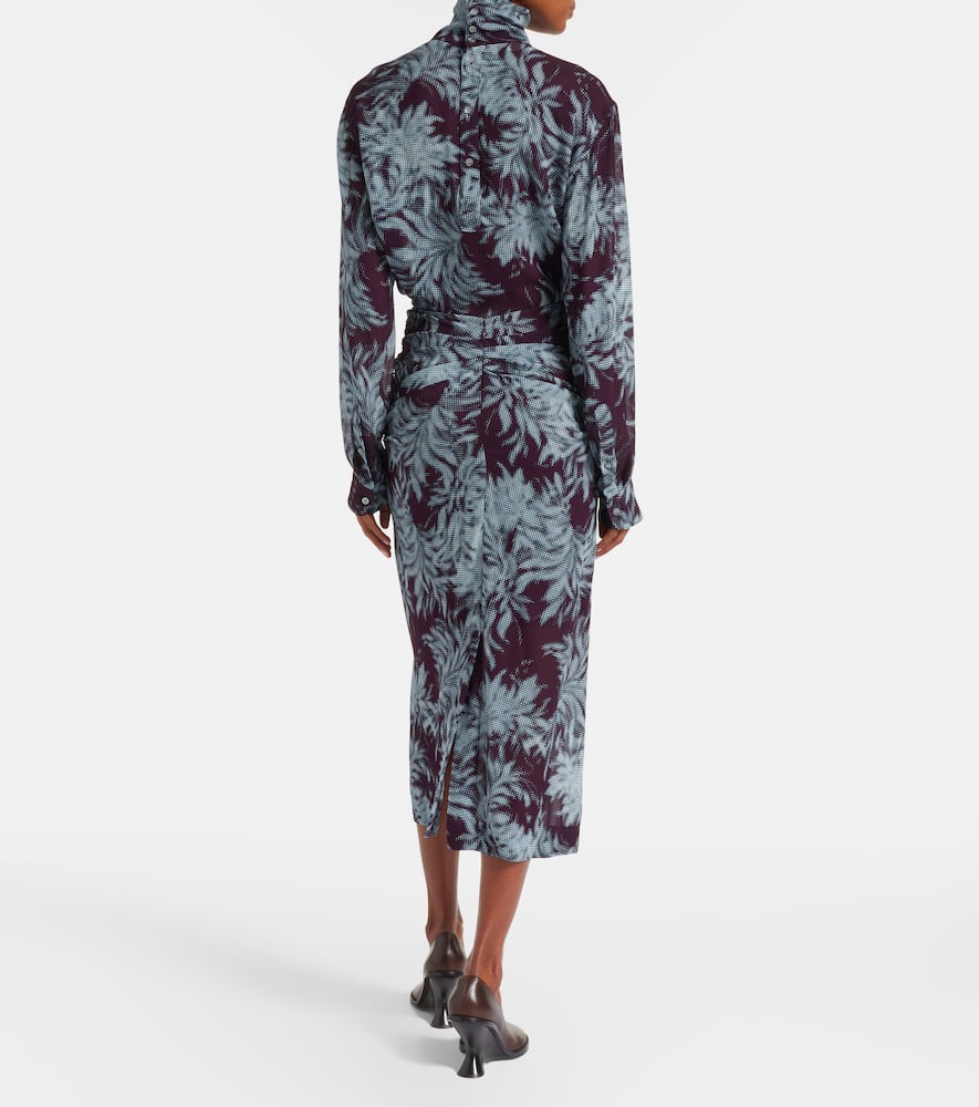 Dries Van Noten Printed Chiffon Midi Skirt In Blue