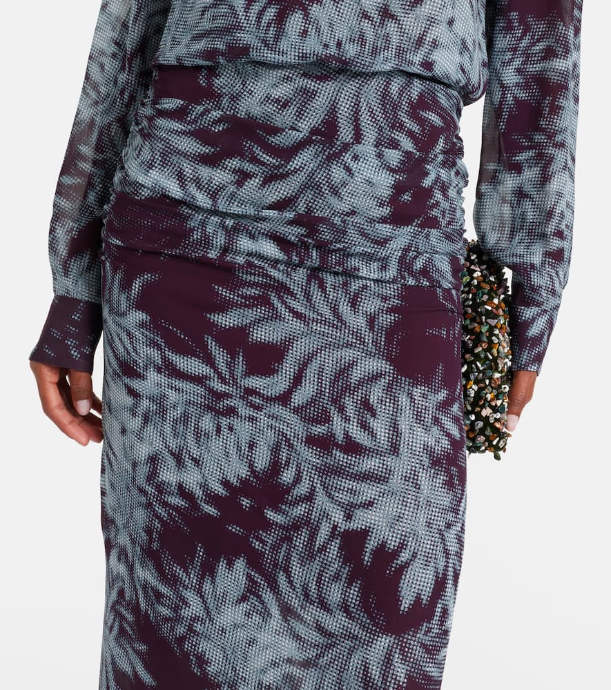 Dries Van Noten Printed Chiffon Midi Skirt In Blue