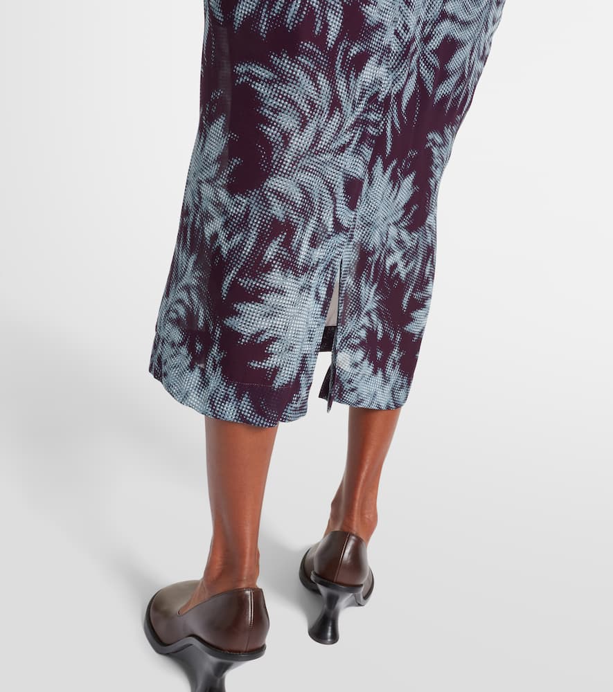 Dries Van Noten Printed Chiffon Midi Skirt In Blue