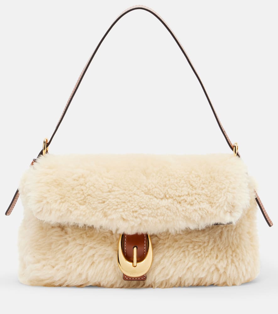 Staud Harlow Shearling Shoulder Bag In Neutral