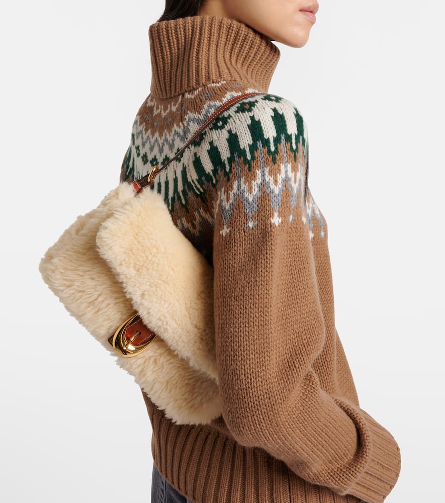 Staud Harlow Shearling Shoulder Bag In Neutral