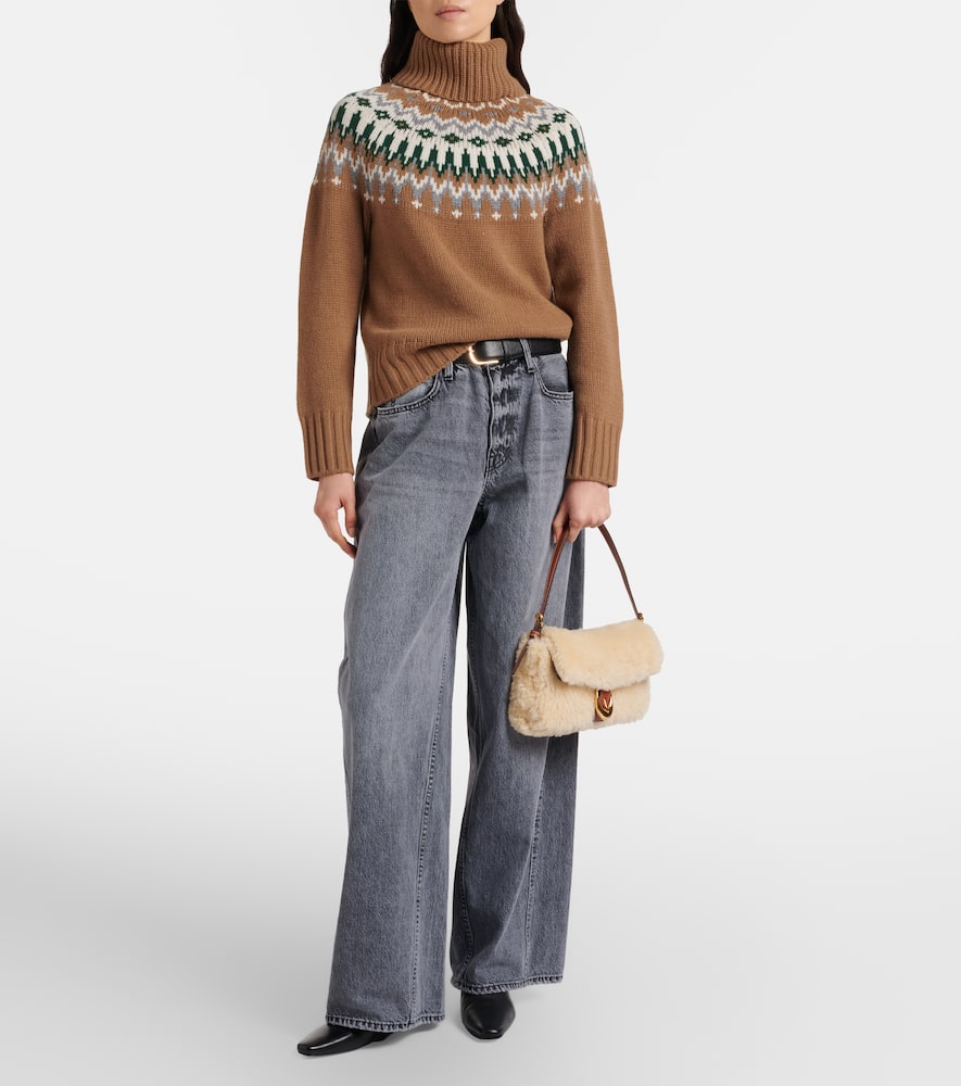 Staud Harlow Shearling Shoulder Bag In Neutral