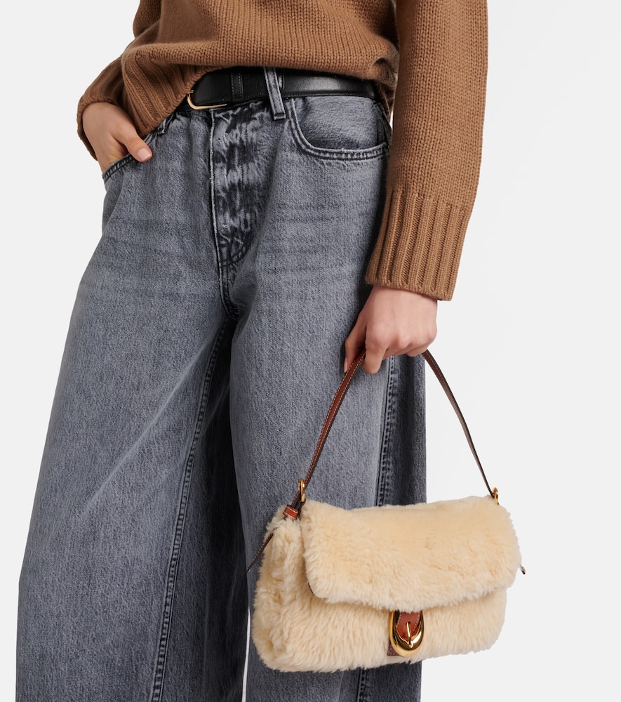 Staud Harlow Shearling Shoulder Bag In Neutral