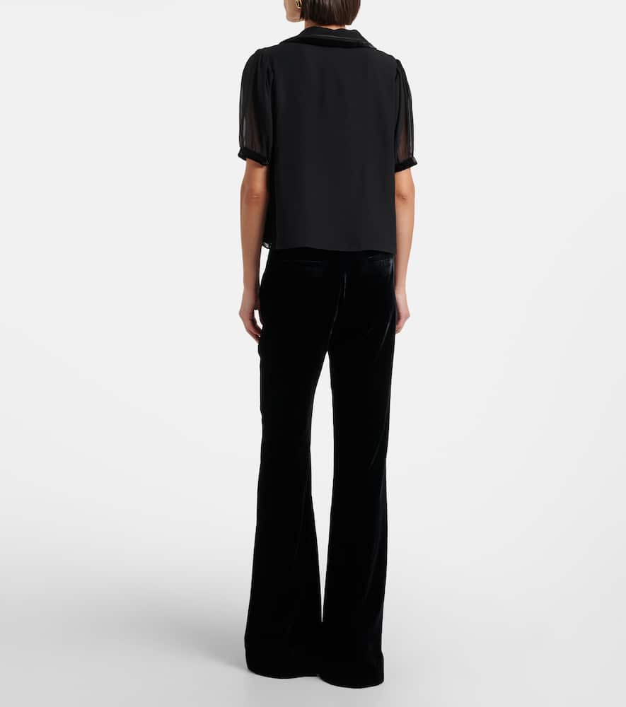 Frame Womens Black The Velvet Trim Sailor Silk Blouse In Black