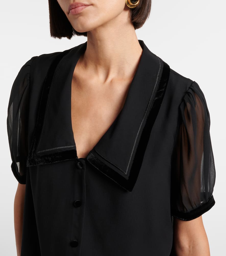 Frame Womens Black The Velvet Trim Sailor Silk Blouse In Black