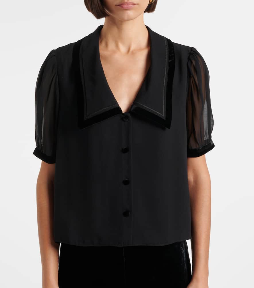 Frame Womens Black The Velvet Trim Sailor Silk Blouse In Black