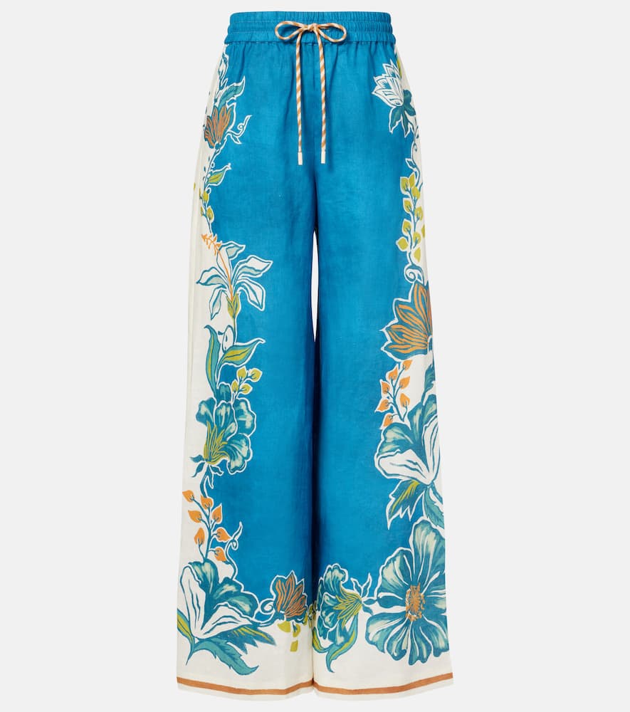 Alemais Alémais Luda Floral Linen Palazzo Pants In Blue