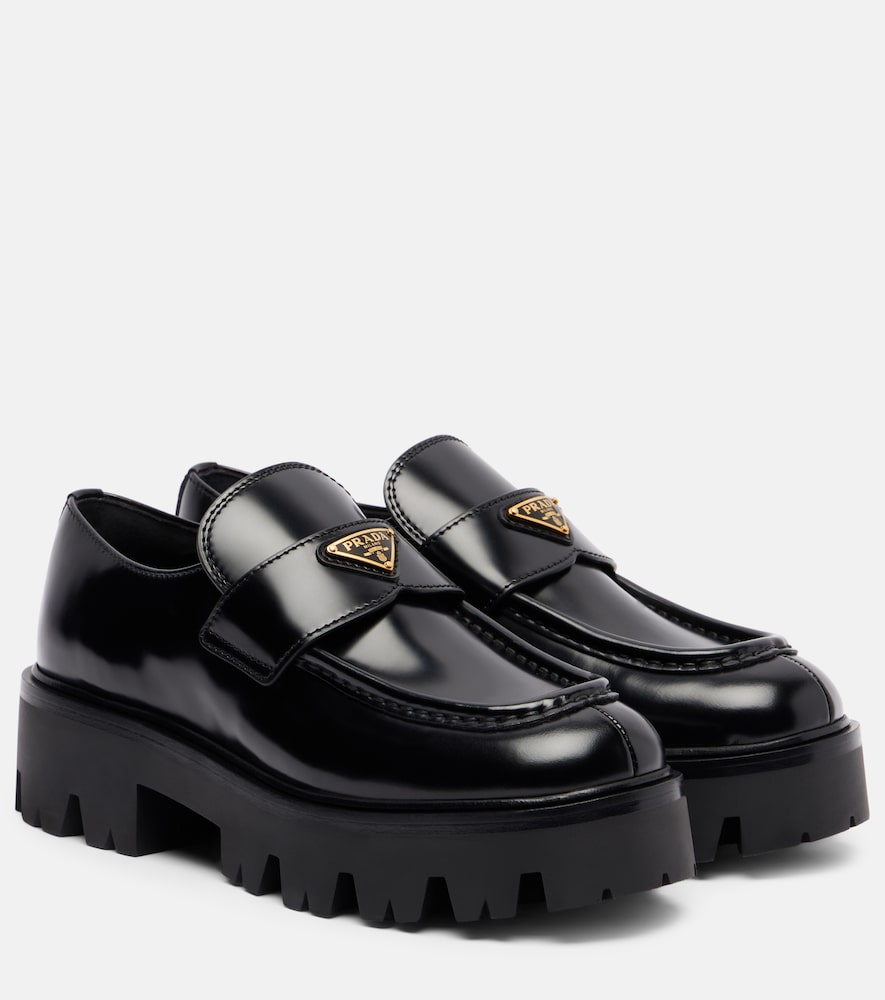 Prada Logo leather platform loafers