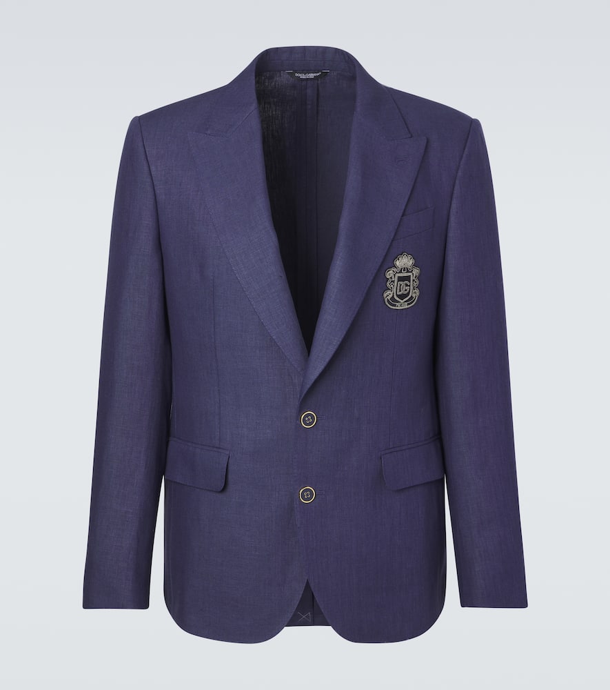 Dolce & Gabbana Logo Single-breasted Linen Blazer In Blue