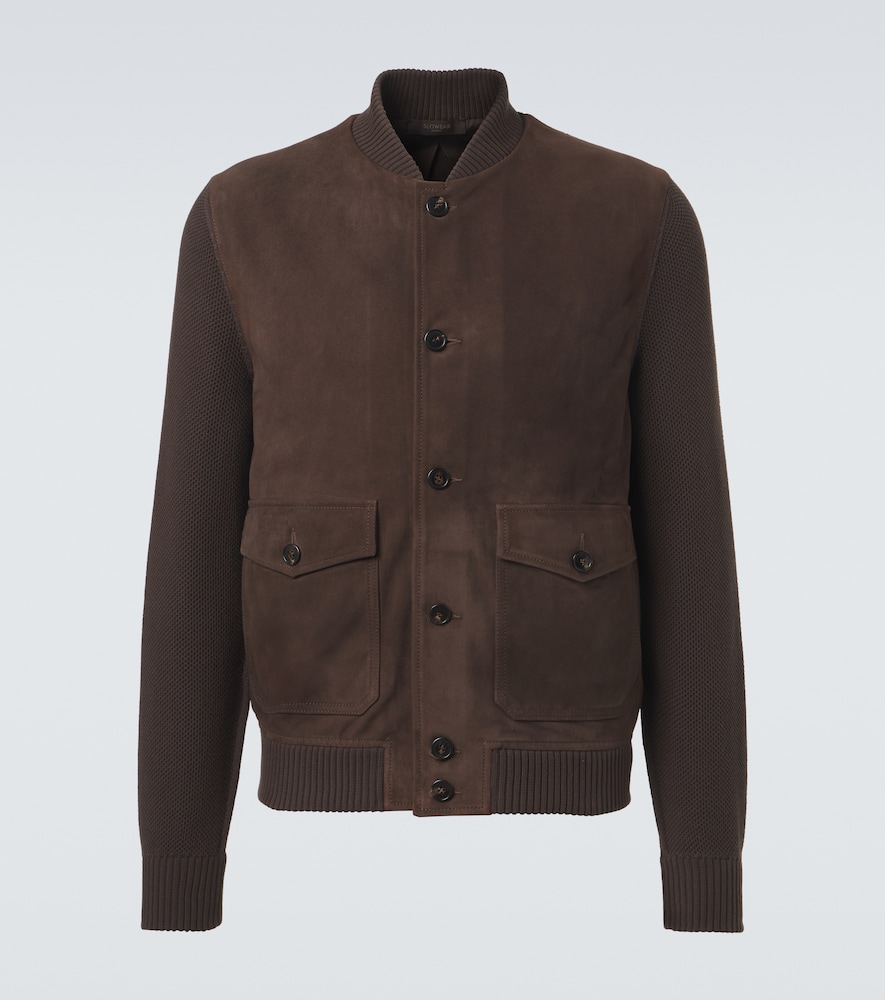 Slowear Cotton-trimmed suede bomber jacket