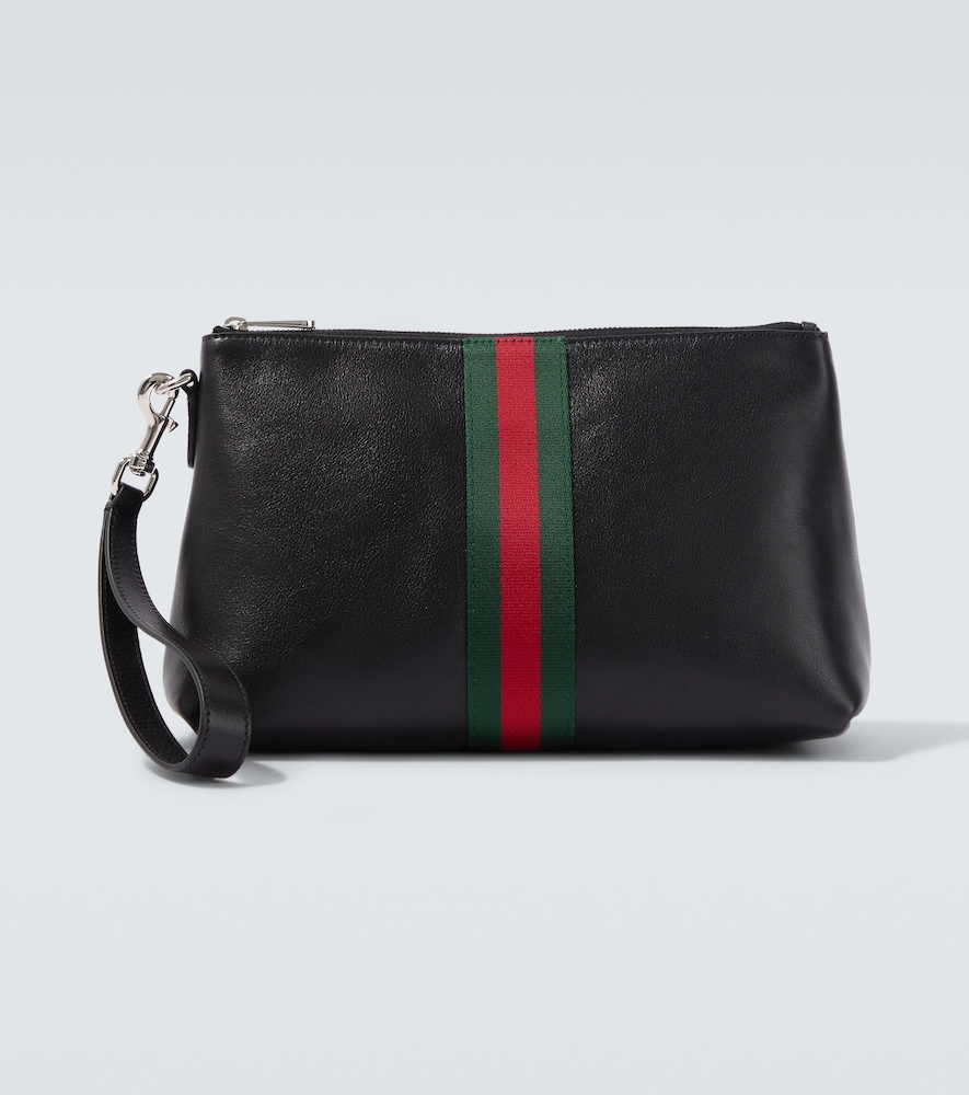 Gucci Men's Black Web Trademark Leather Pouch