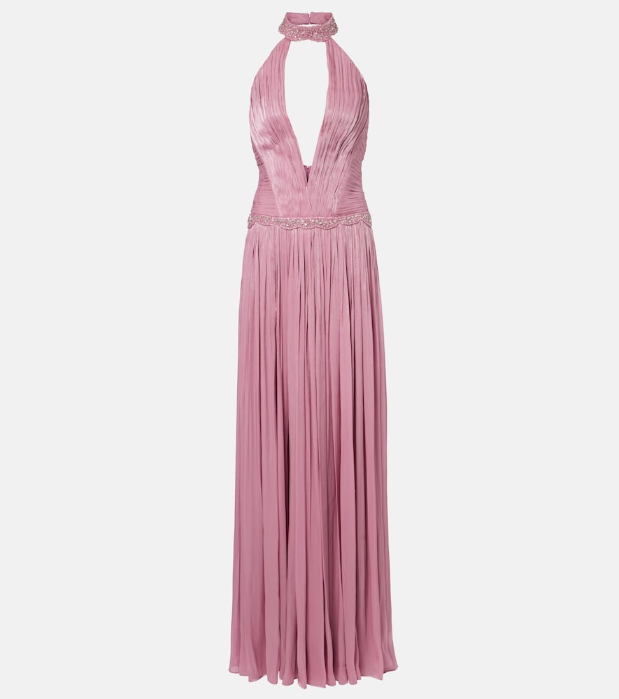 Costarellos Juliette halterneck georgette lamé gown