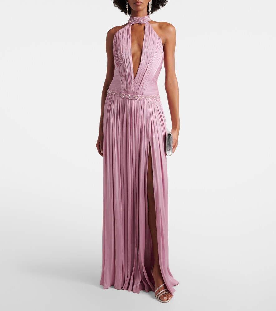 Costarellos Juliette halterneck georgette lamé gown