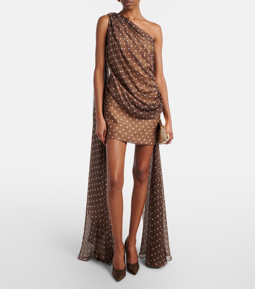 Elie Saab Caped one-shoulder polka-dot silk-blend minidress