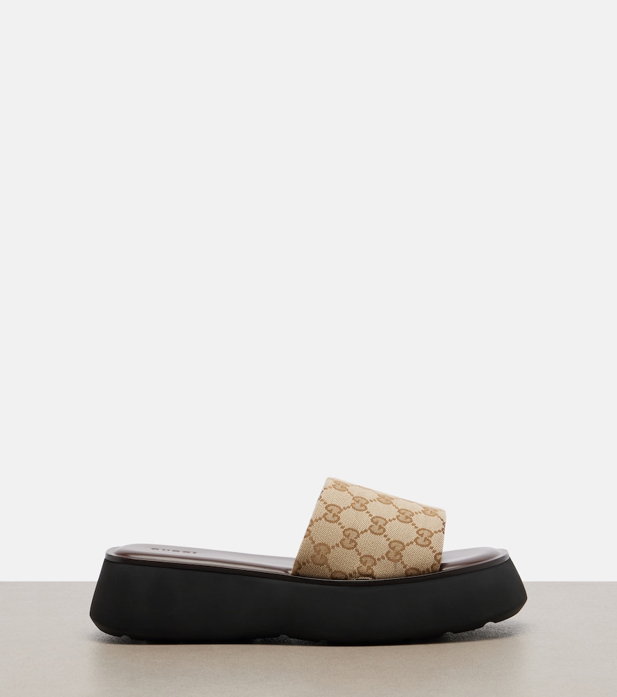 Gucci Gucci Gg Canvas Platform Slides 