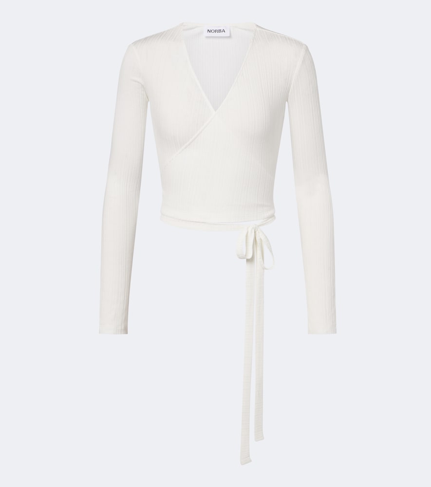 Norba Ribbed-knit Wrap Top In White