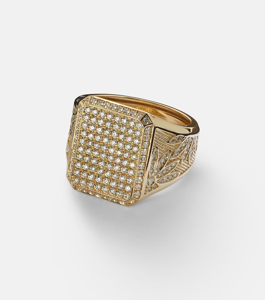 Rainbow K Flower 18kt gold signet ring with diamonds