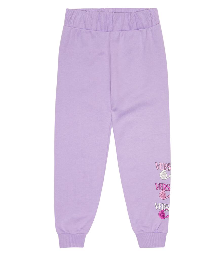 Shop Versace Safety Pin Printed Cotton Sweatpants In Baby Violet+multicolor