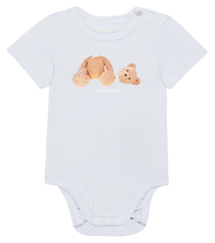 Palm Angels Baby Bedruckter Strampler Aus Baumwolle In Baby Blue Brown