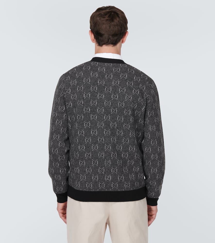 Shop Gucci Jacquard Wool Cardigan In Grey