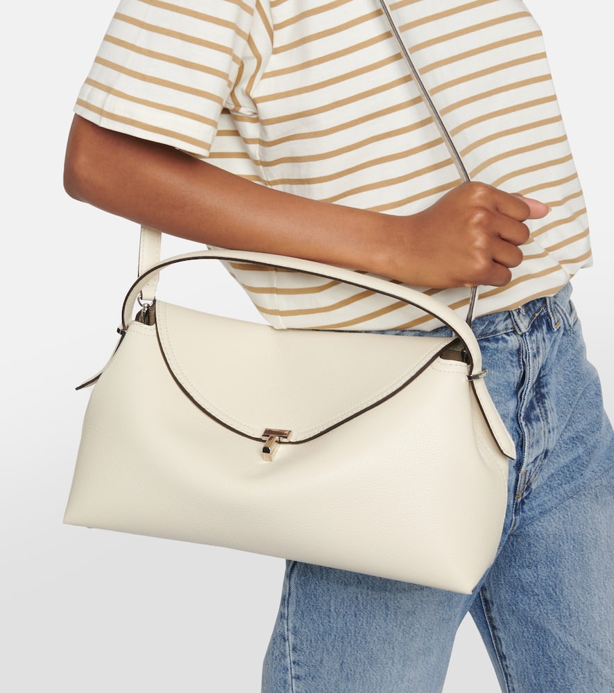 Shop Totême T-lock Medium Leather Tote Bag In White