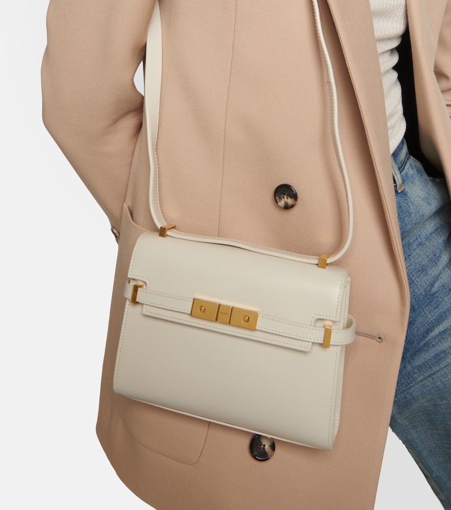 Saint Laurent Manhattan Mini Leather Shoulder Bag In White