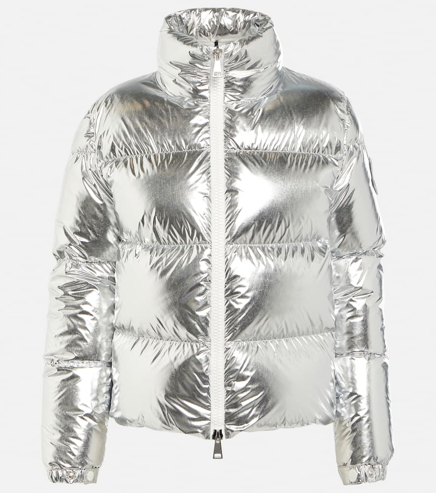 Moncler Metallic Puffer Jacket In Silver