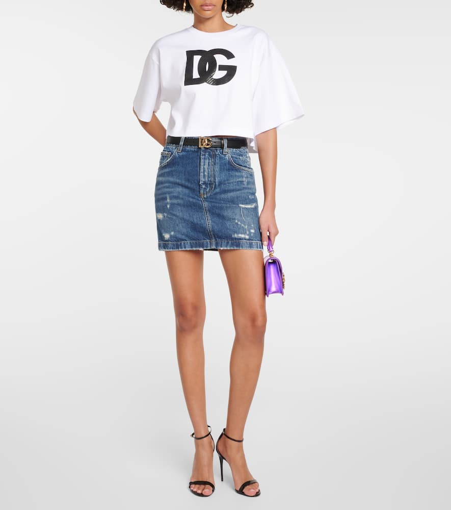 Shop Dolce & Gabbana Distressed Denim Miniskirt In Blue