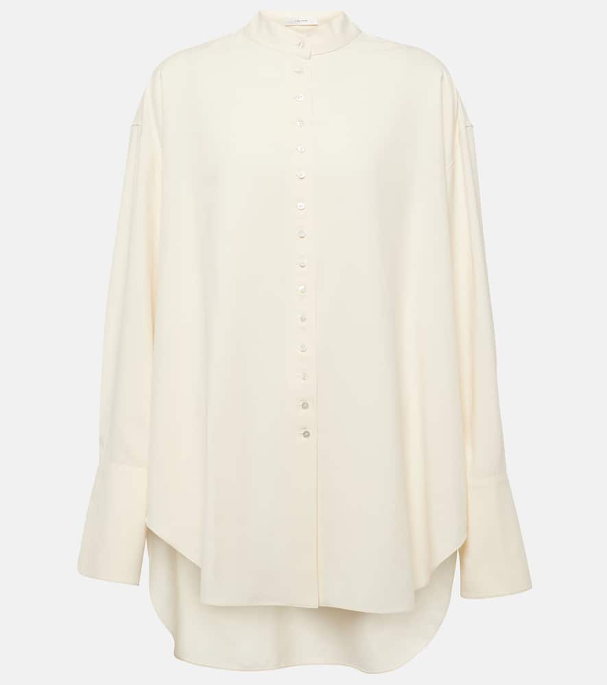 The Row Grandad Oversized Silk Shirt In Bisque