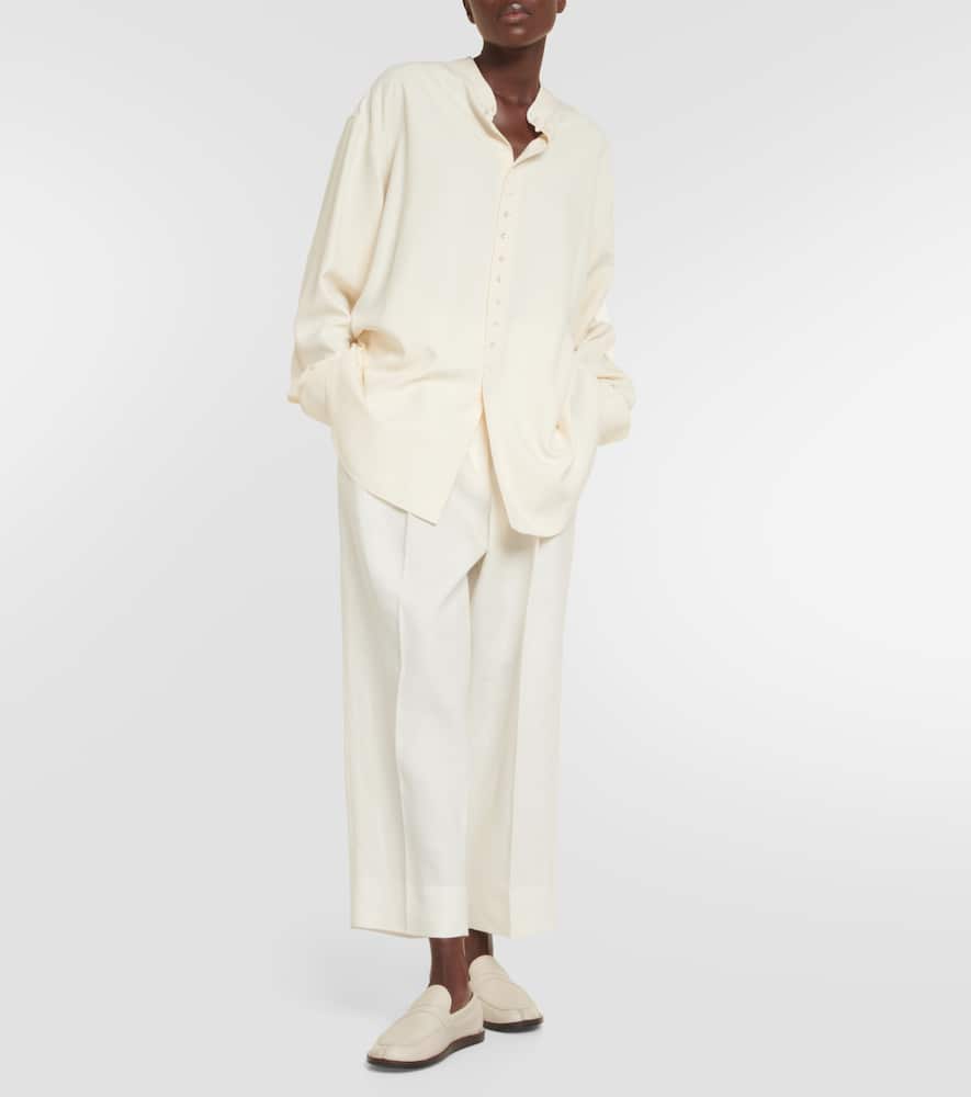 The Row Grandad Oversized Silk Shirt In Bisque