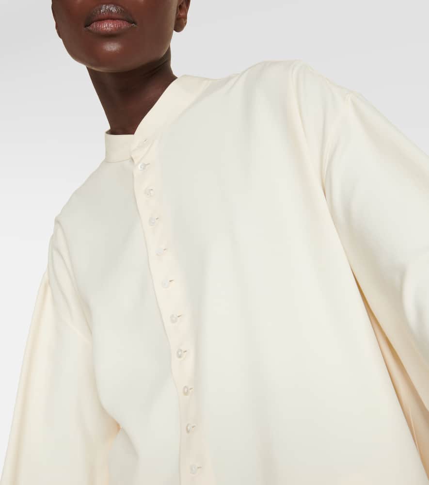 The Row Grandad Oversized Silk Shirt In Bisque