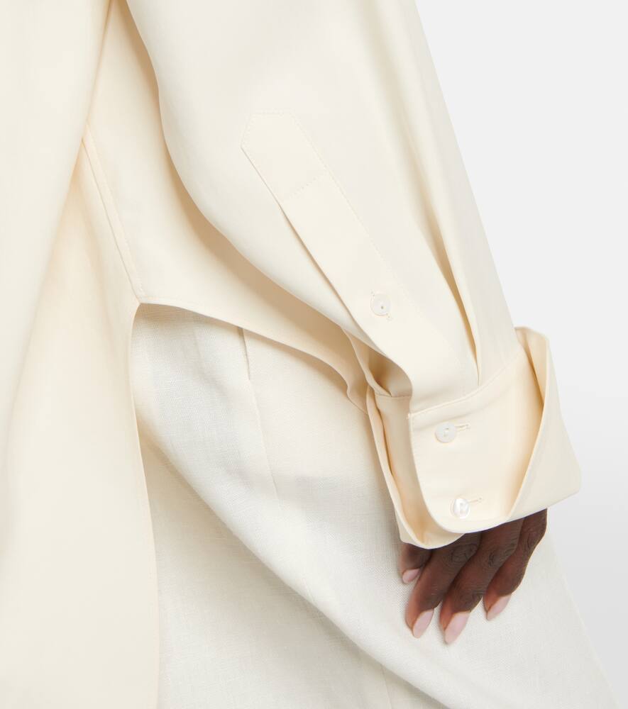 The Row Grandad Oversized Silk Shirt In Bisque