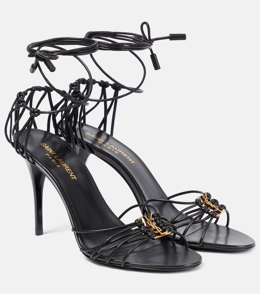 Saint Laurent Babylone Embellished Knotted Leather Sandals In Black