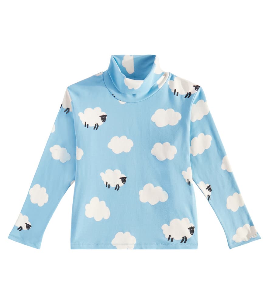 Stella Mccartney Printed Cotton-blend Turtleneck Top In Blue