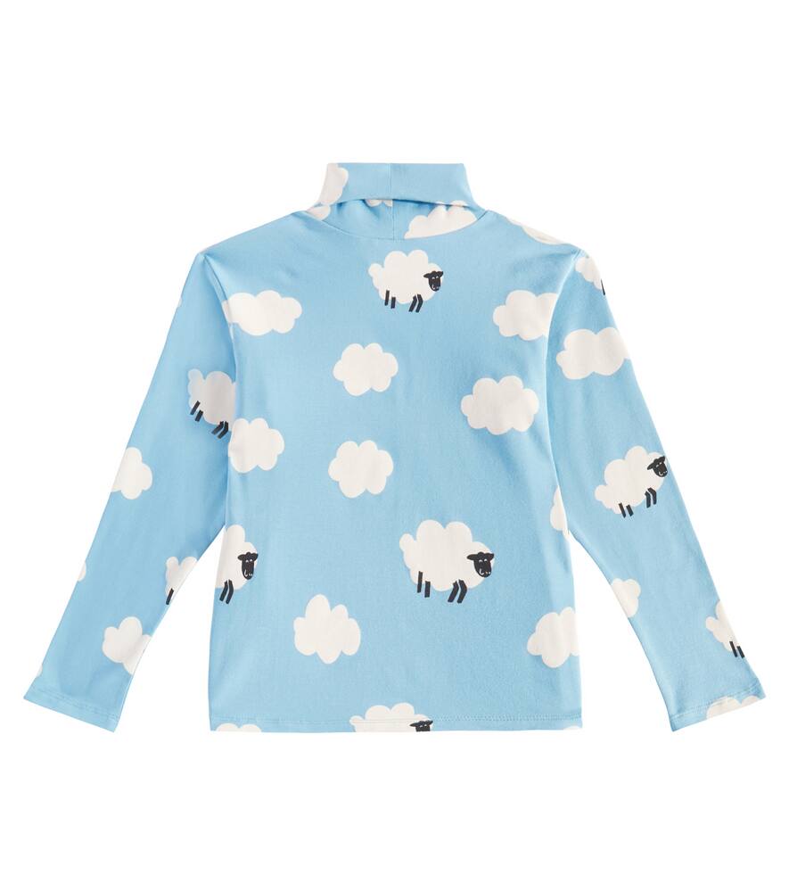 Stella Mccartney Printed Cotton-blend Turtleneck Top In Blue