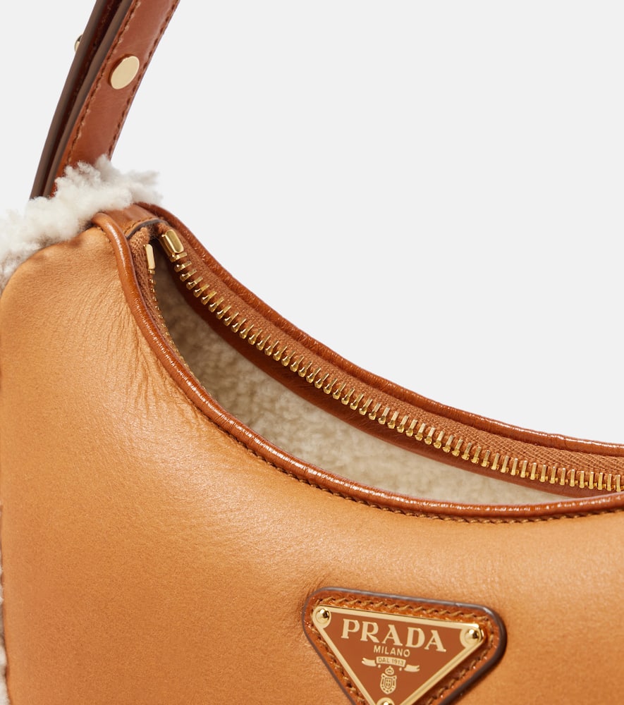 Prada Small Shearling Shoulder Bag In Beige