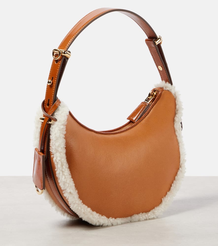 Prada Small Shearling Shoulder Bag In Beige