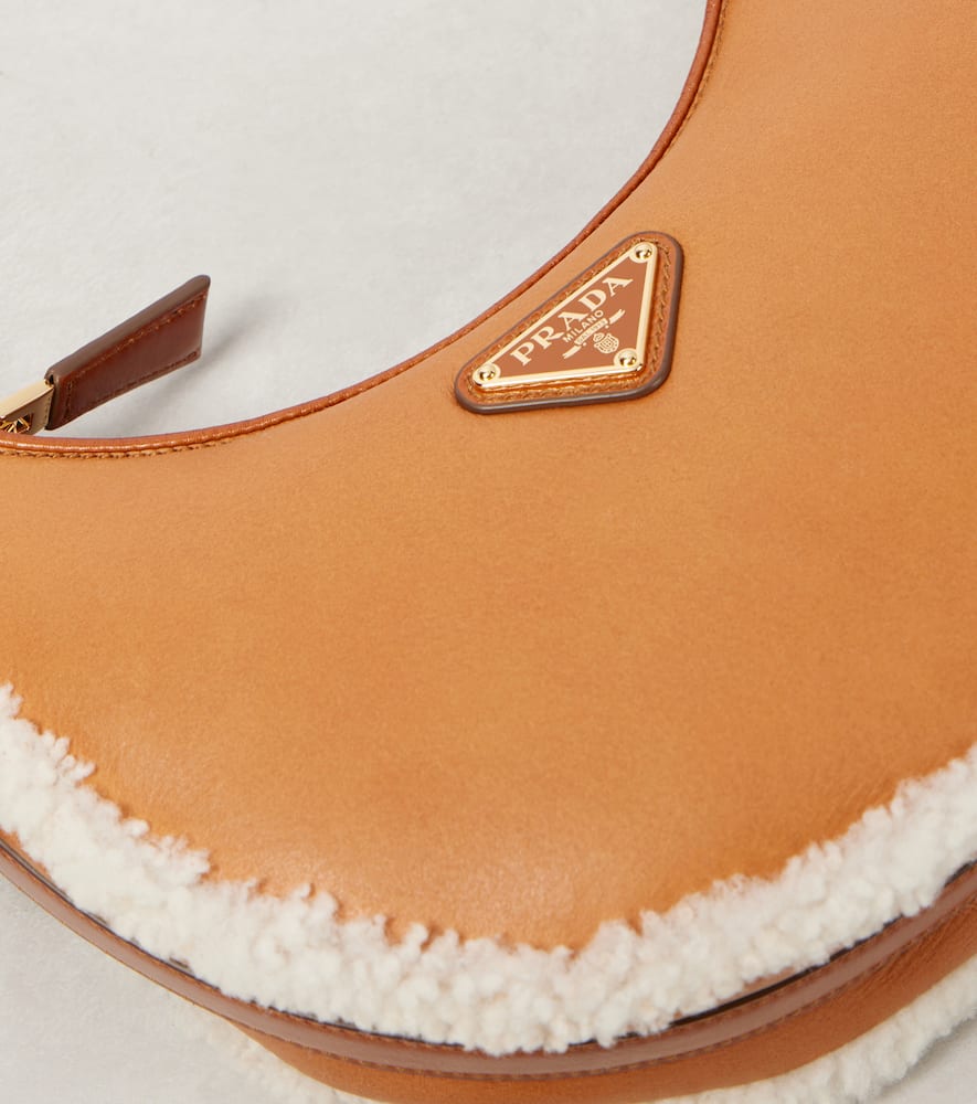 Prada Small Shearling Shoulder Bag In Beige