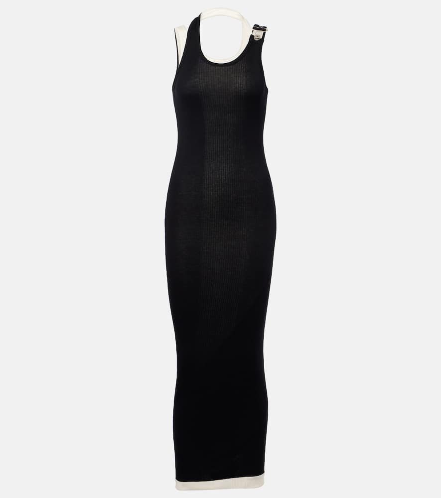 Jean Paul Gaultier Cotton Ribbed Twisted Double Layer Sleeveless Dress In Black