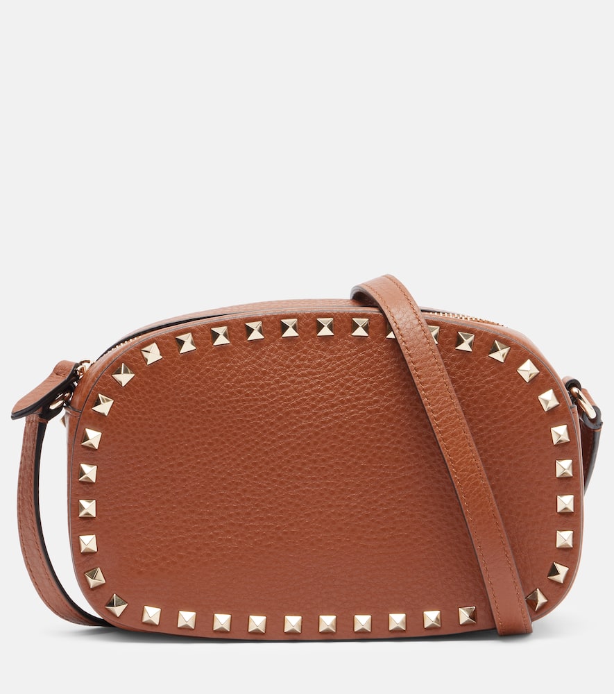 Valentino Rockstud Small Leather Shoulder Bag In Brown
