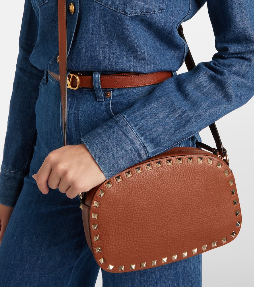Valentino Rockstud Small Leather Shoulder Bag In Brown