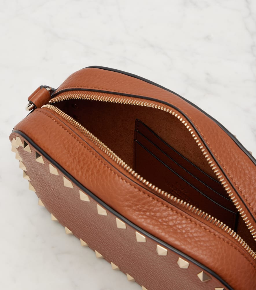 Valentino Rockstud Small Leather Shoulder Bag In Brown