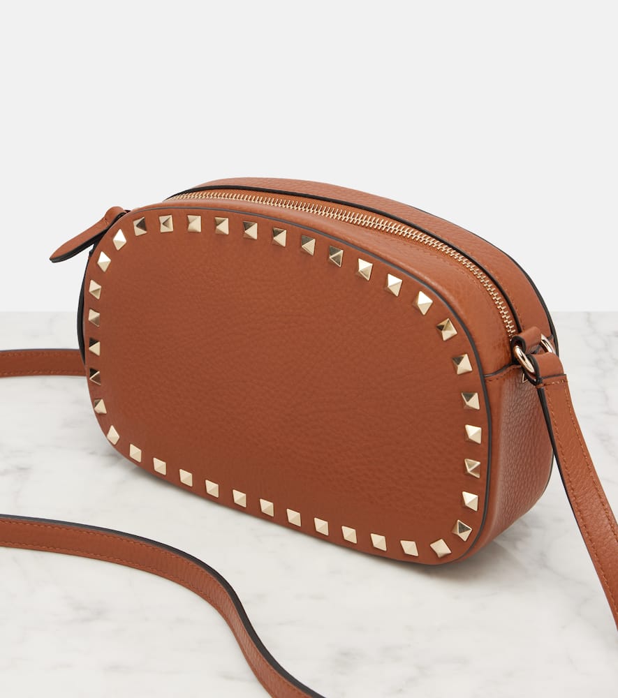 Valentino Rockstud Small Leather Shoulder Bag In Brown